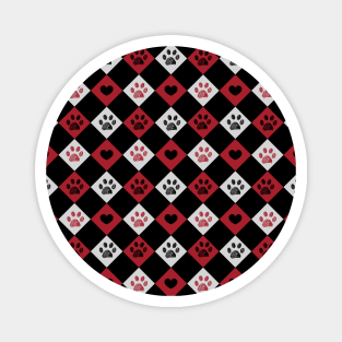 Plaid check heart pattern with paw prints Magnet